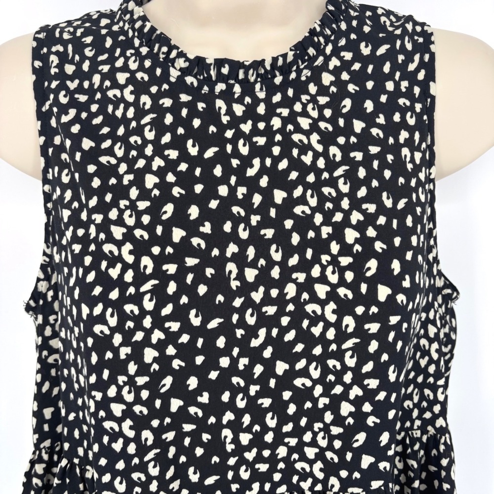 Hudson Gray Tiered Sleeveless Midi Dress Black Cream Ruffle Neck Sz Small